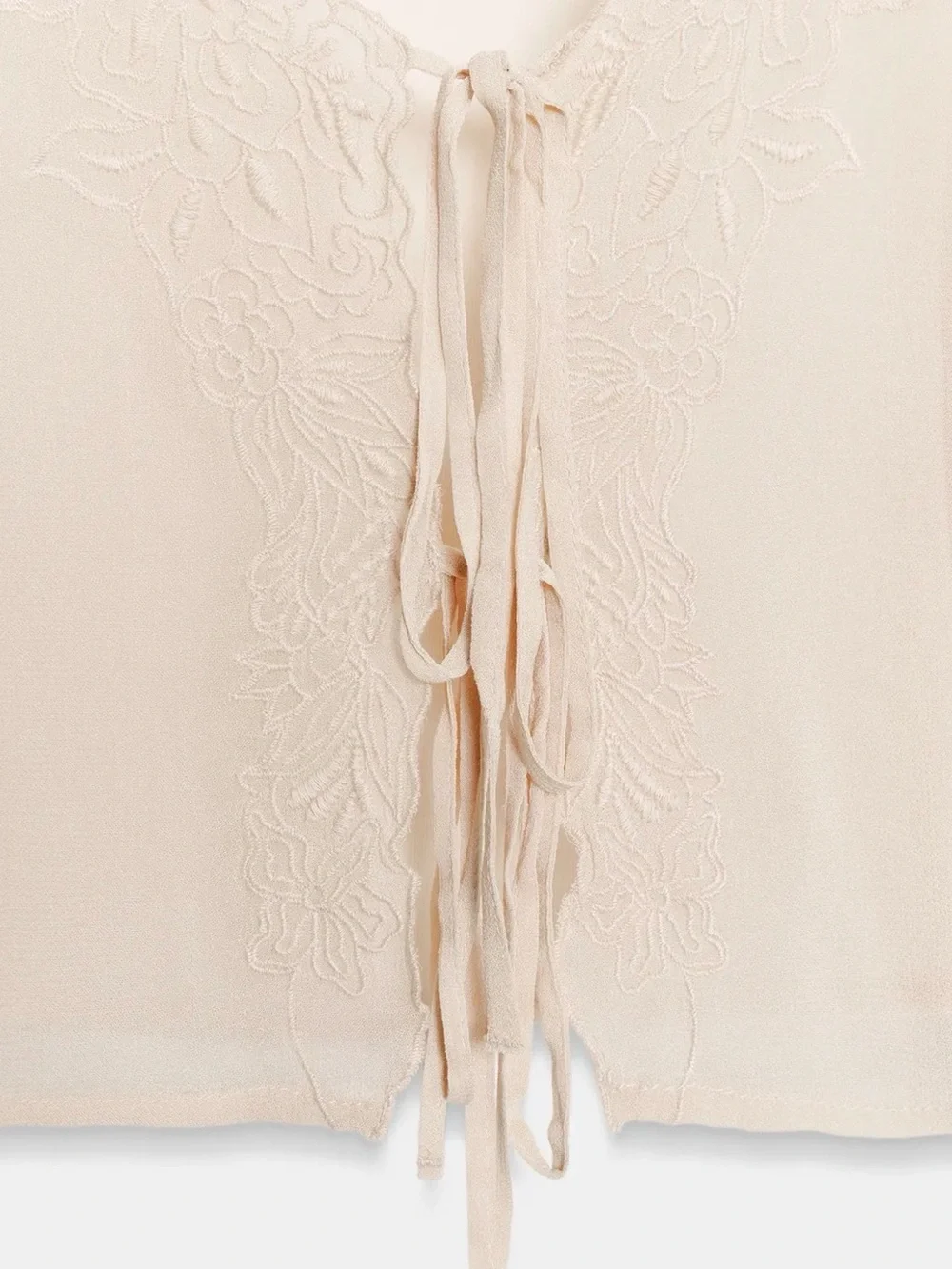 ZARA | NWT - Sheer Embroidered Tie-Front Blouse - Medium